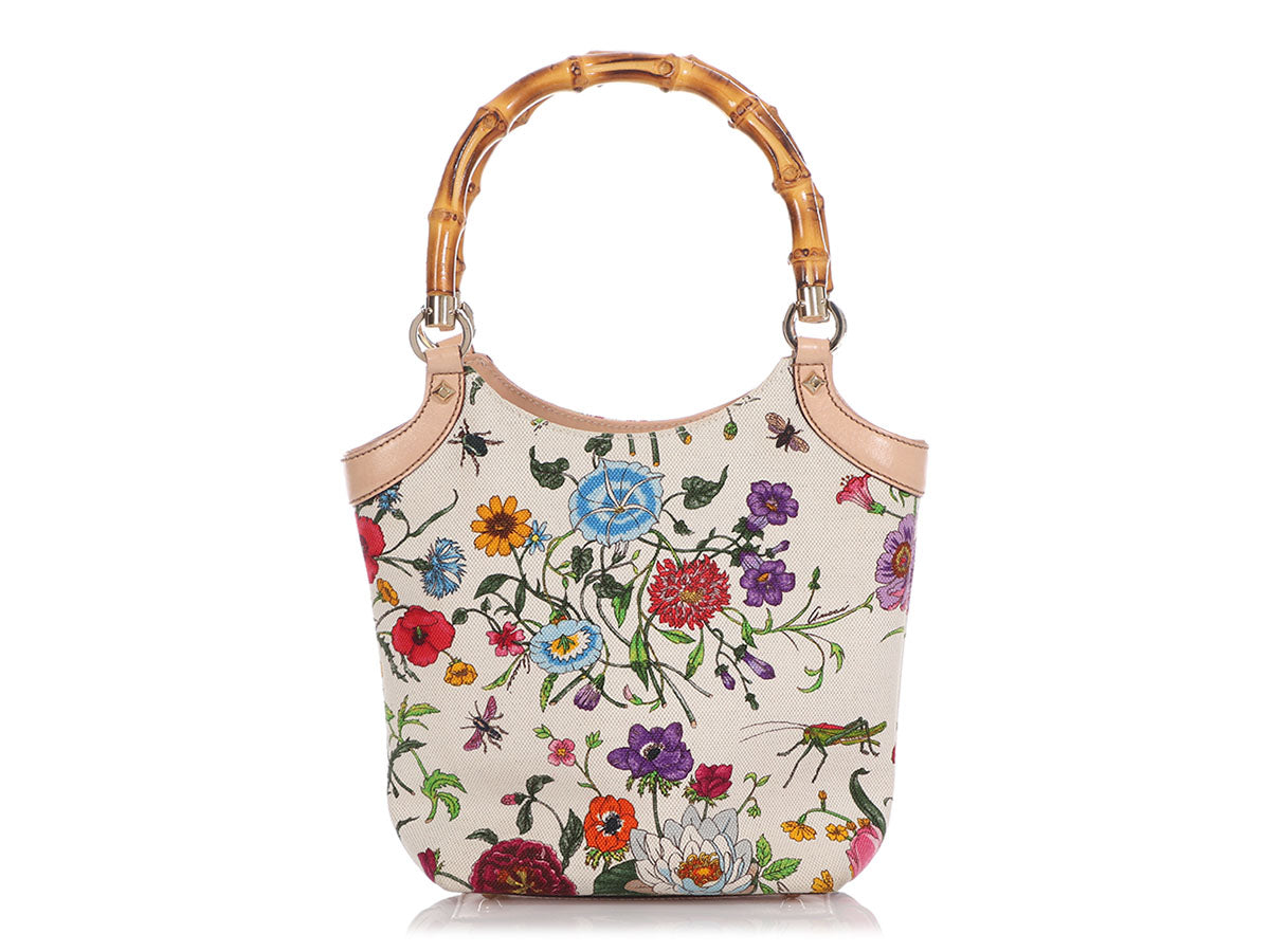 gucci floral bag bamboo handle