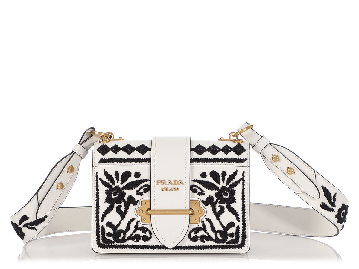 prada cahier embroidered shoulder bag