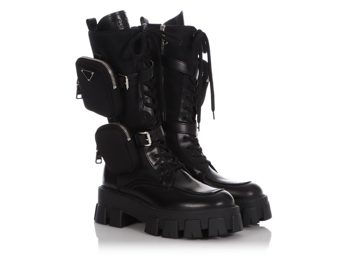 Prada Black Detachable Pouch Platform Combat Boots