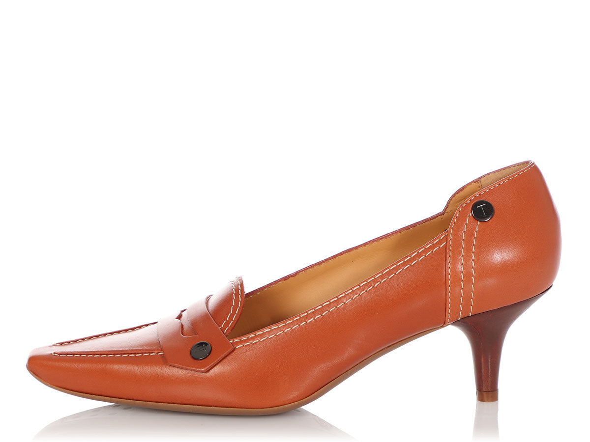 Tod's Orange Novak Moccasin Pumps