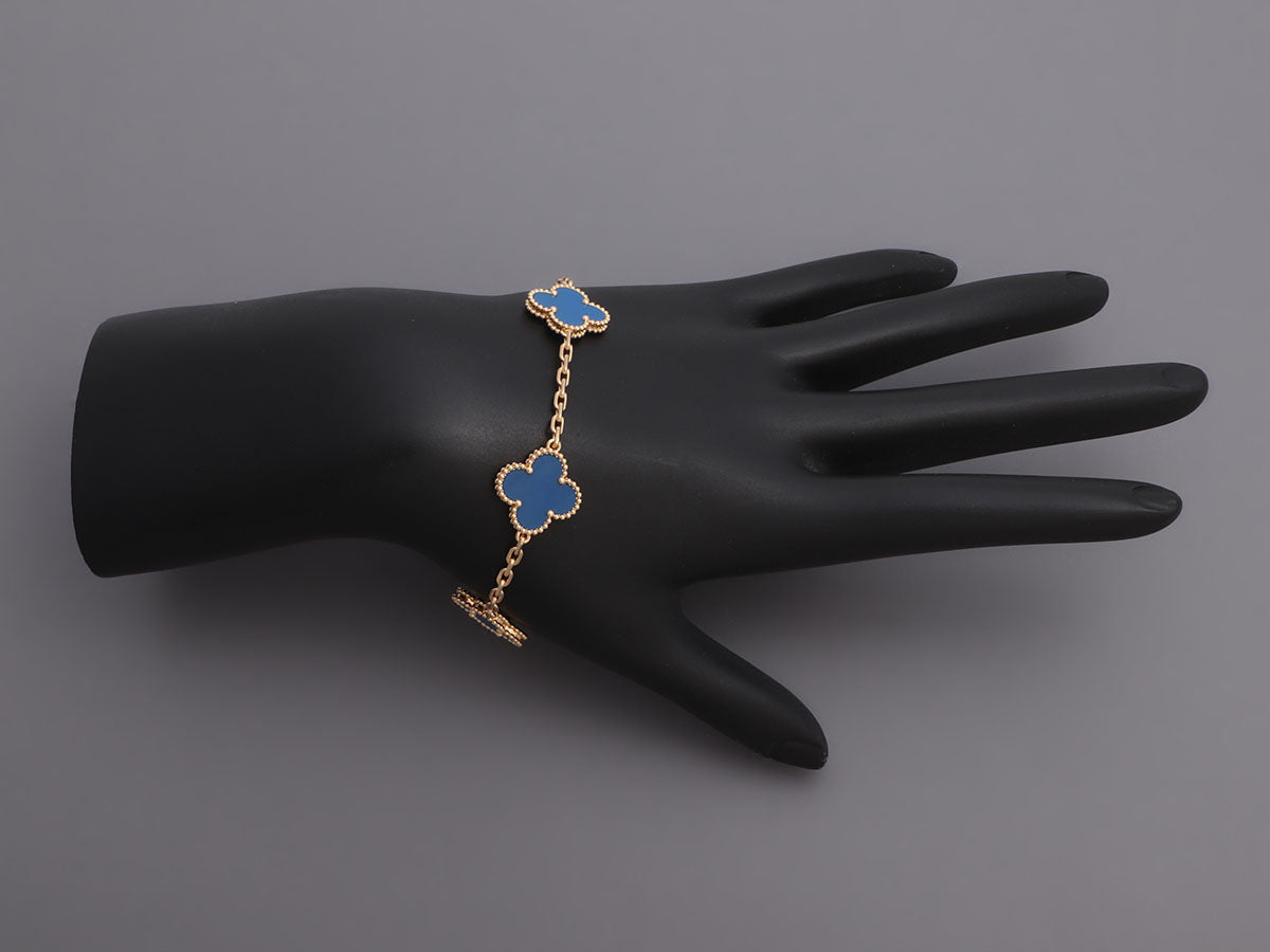 Van Cleef & Arpels 18K Yellow Gold Blue Agate Vintage Alhambra Bracelet