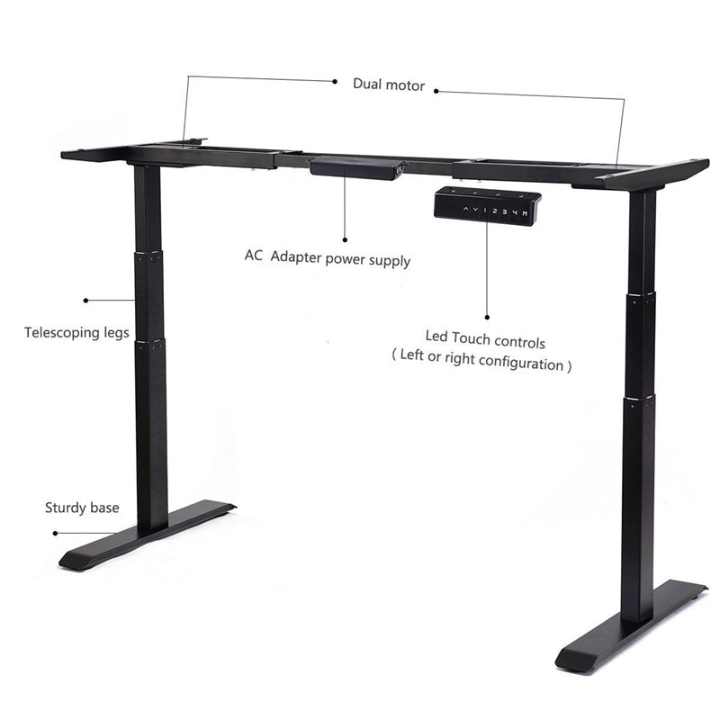 Electric Height Adjustable Standing Desk Frame Dual Motor System