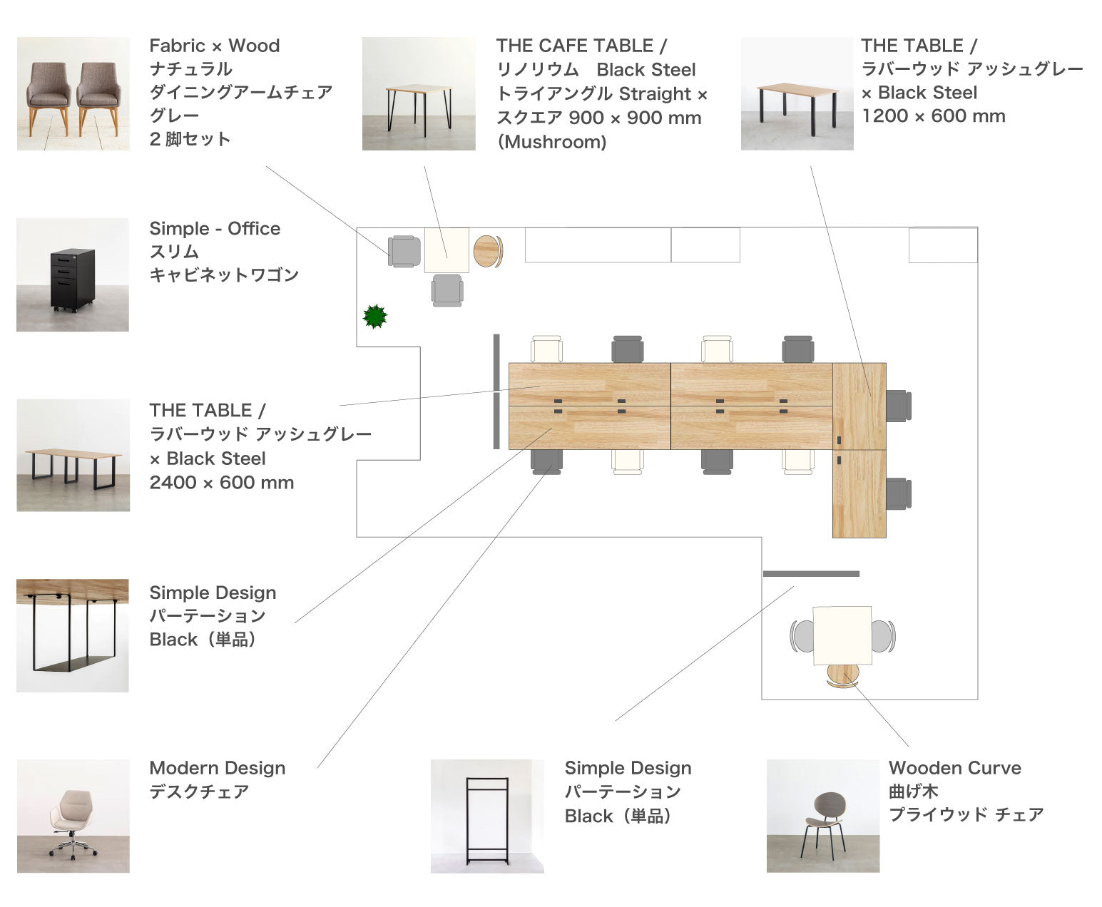 KANADEMONO コーディネート家具を採用の株式会社フォーシーカンパニーレイアウト図