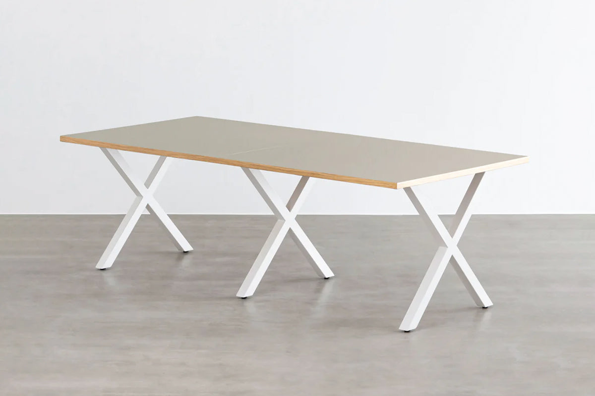 THE TABLE / リノリウム ベージュ・グレー系 × White Steel × W181 - 300cm