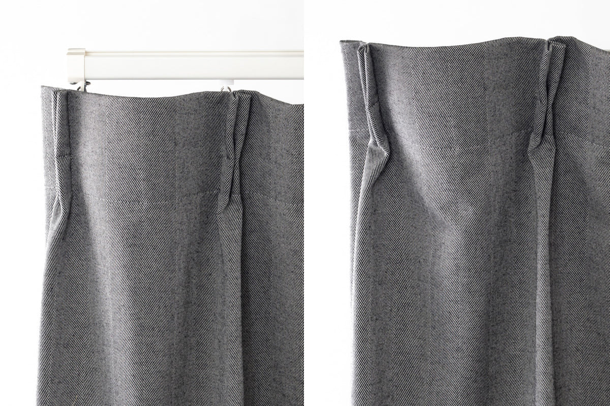 Kanademonoの深みのあるグレーの色合いを表現した、高密度のジャガード織りカーテン（ABフック比較）