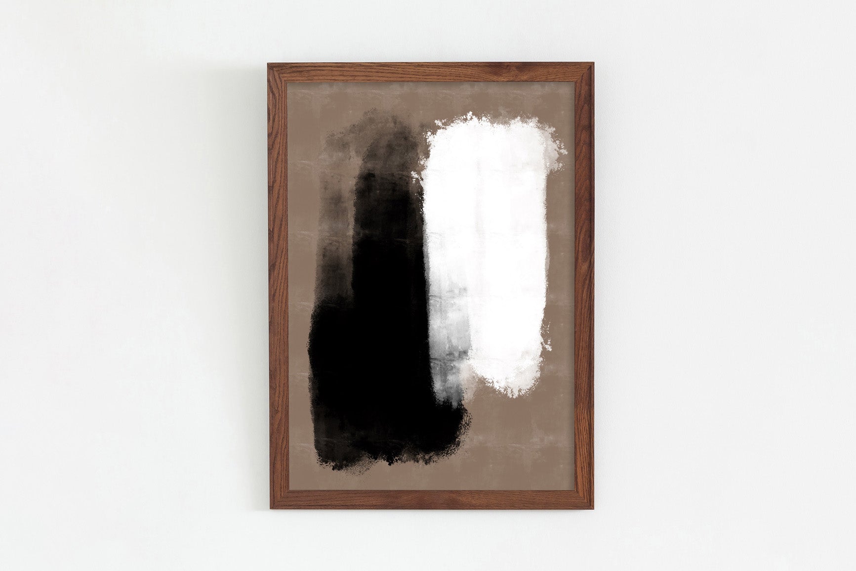 KANADEMONOのブラウンに白と黒の大胆なペイントが空間を引き締めるシックモダンな抽象画アートA1＋ブラウン木製フレーム