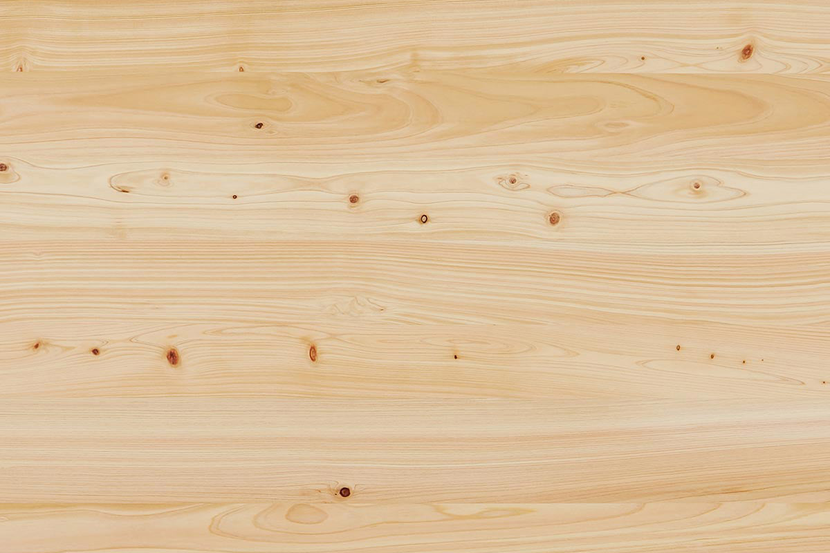 KANADEMONOの岐阜桧天板にステンレス脚を合わせた、シンプルで華やかさのあるテーブル（天板木目）