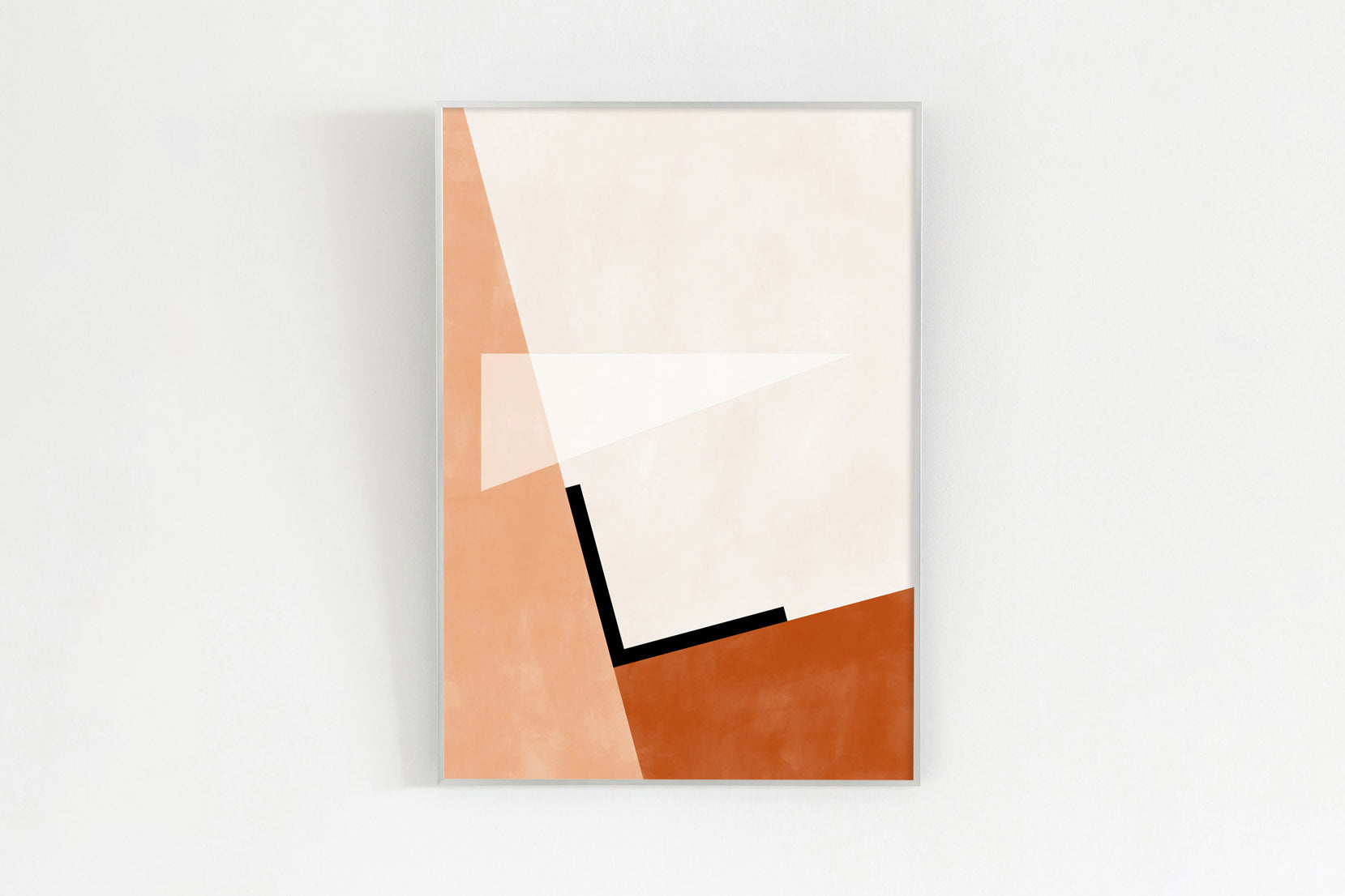 Kanademonoの白×赤×オレンジで描いたモダンブロックアートA1＋シルバーフレーム
