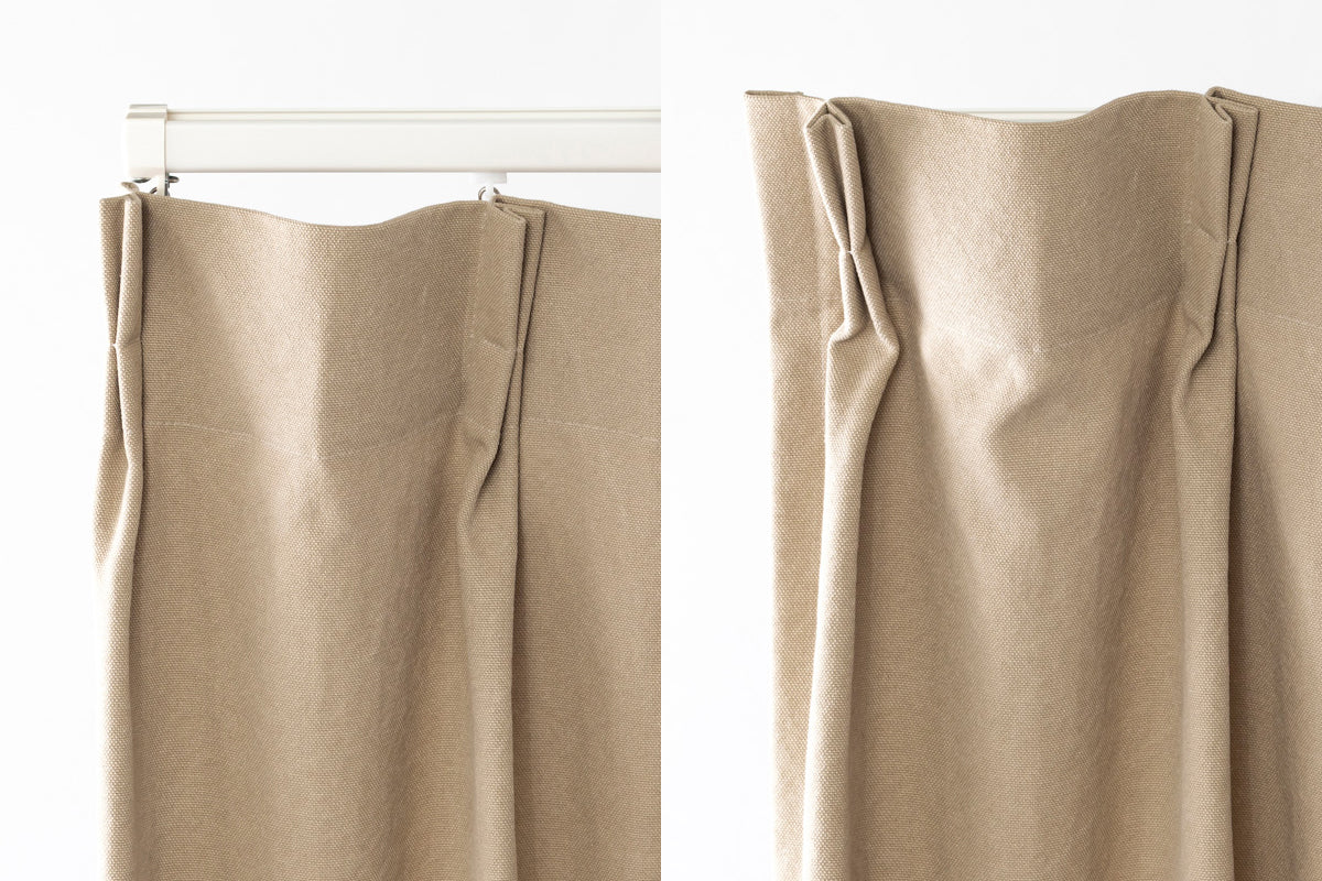 Kanademonoの綿100%使用したヴィンテージテイストに仕上げたアイボリーの帆布カーテン（ABフック比較）