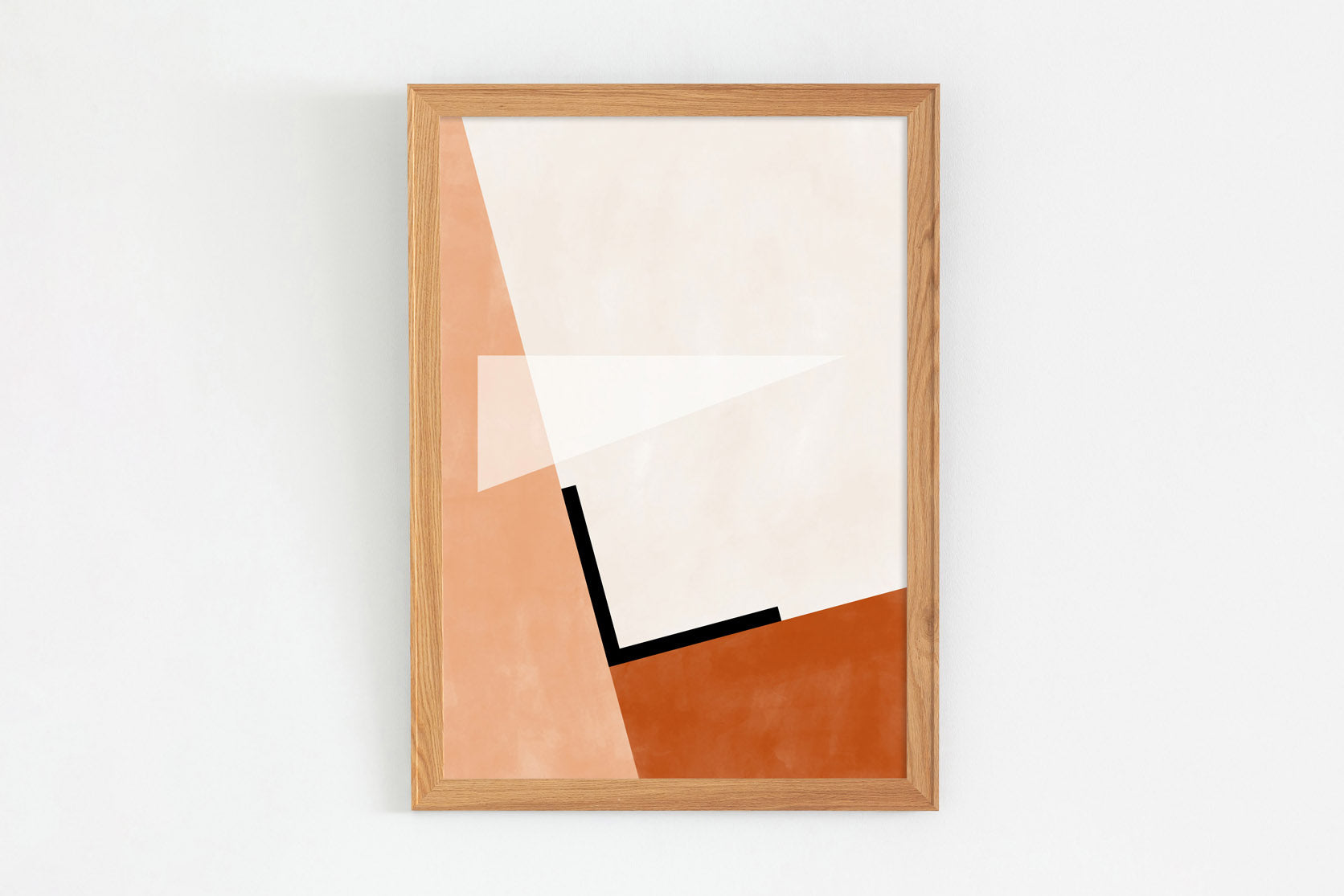 Kanademonoの白×赤×オレンジで描いたモダンブロックアートA1＋ナチュラルウッドフレーム