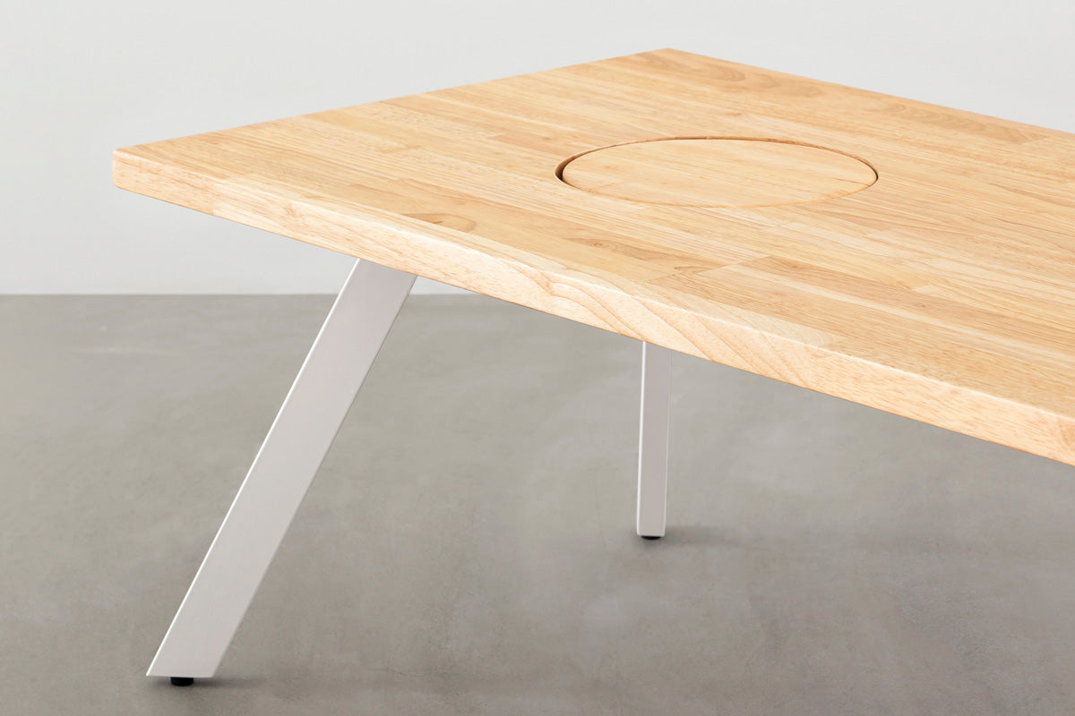 THE LOW TABLE / ラバーウッド ナチュラル × White Steel ネコ穴付き 