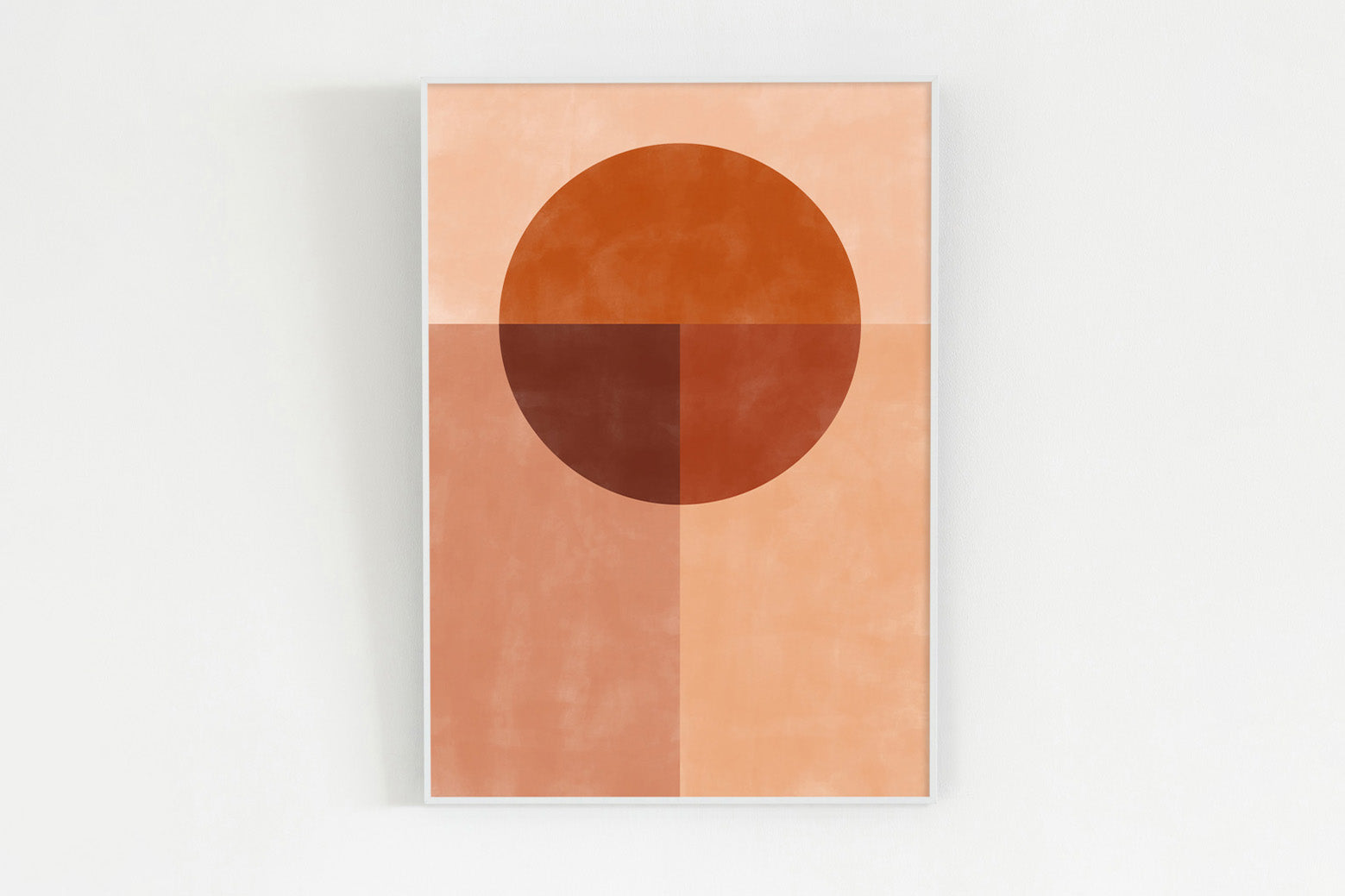 Kanademonoの赤×オレンジの暖色でまとめたモダン抽象画アートA1＋ホワイトフレーム