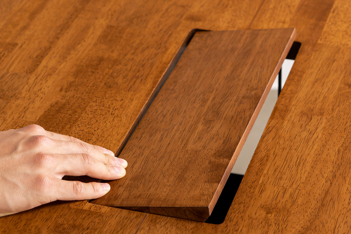 THE TABLE / ラバーウッド ブラウン × Black Steel × W150 - 200cm D80 