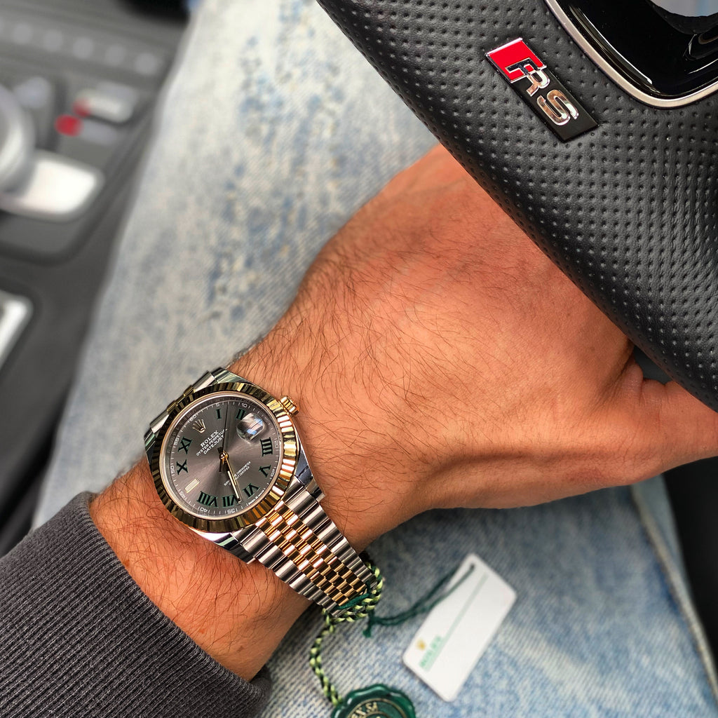 rolex datejust wimbledon on wrist