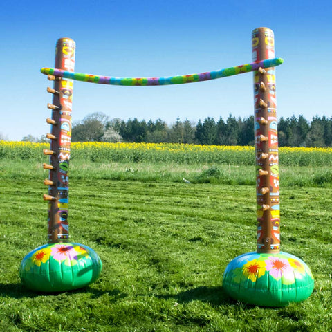 Inflatable limbo set on a green lawn