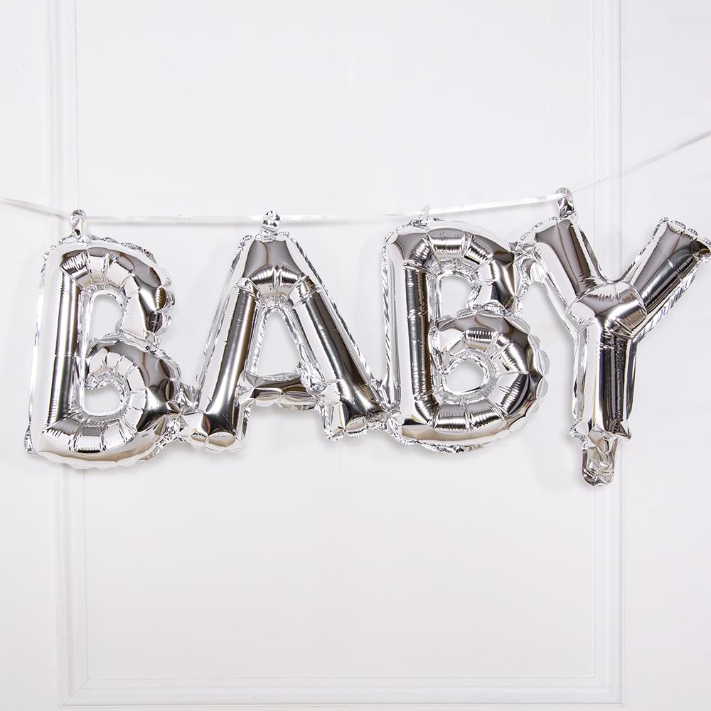 Baby Air Fill Foil Phrase Balloon Bunting Silver Each