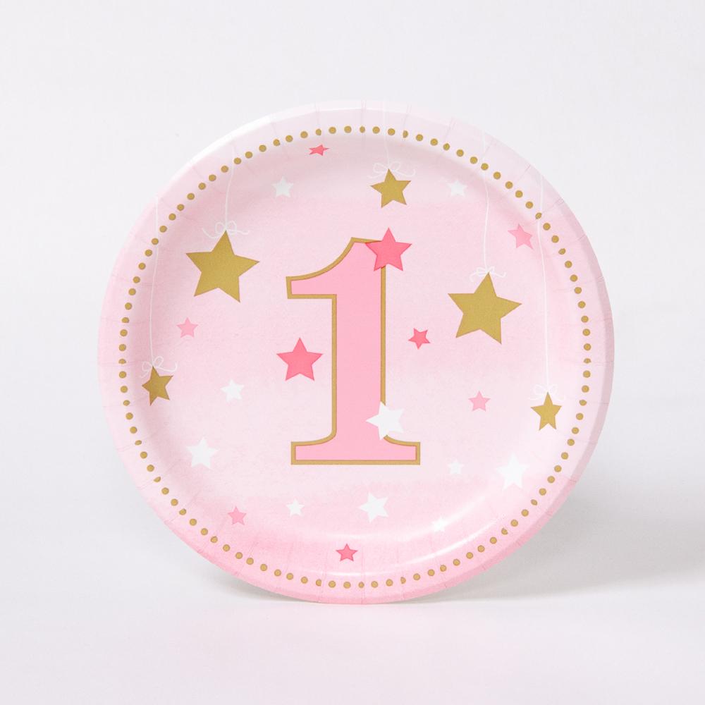 Click to view product details and reviews for One Little Star Pink Paper Party Plates 7in X8.