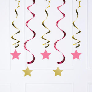 One Little Star Pink Ceiling Decorations X5