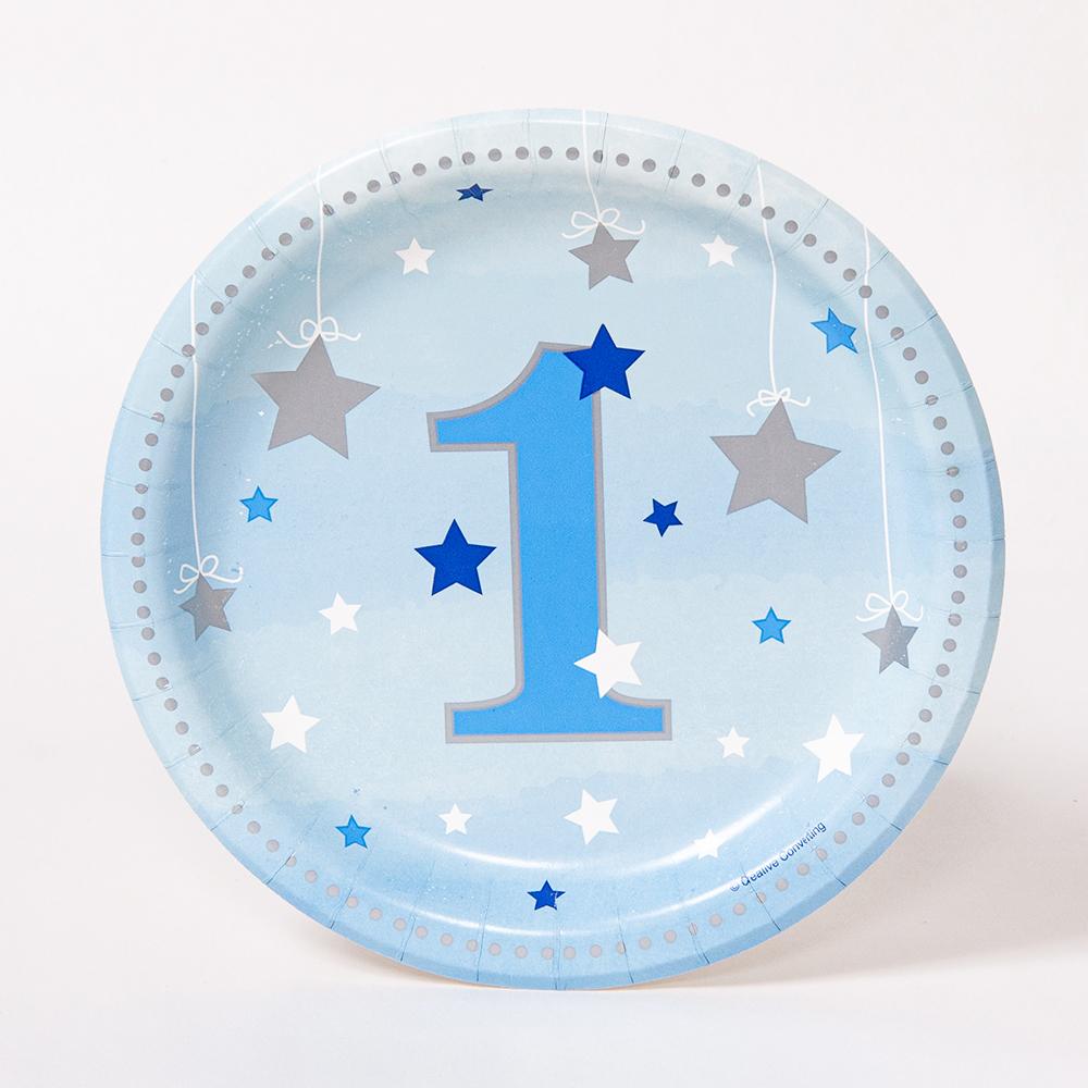 Click to view product details and reviews for One Little Star Blue Paper Party Plates 7in X8.
