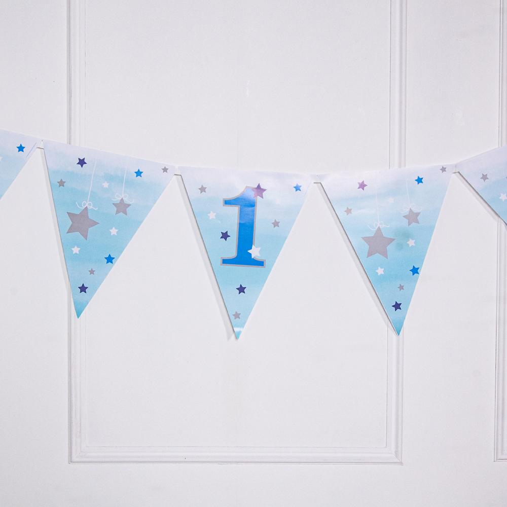 Click to view product details and reviews for One Little Star Blue Party Flag Bunting.