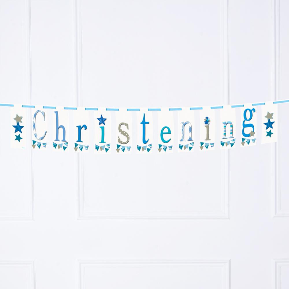 Click to view product details and reviews for Christening Blue Bunting Party Banner.