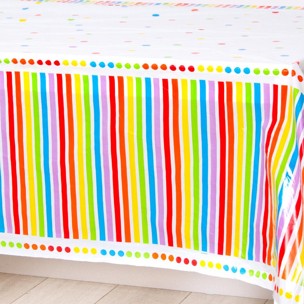 Click to view product details and reviews for Rainbow Striped Plastic Table Cover.