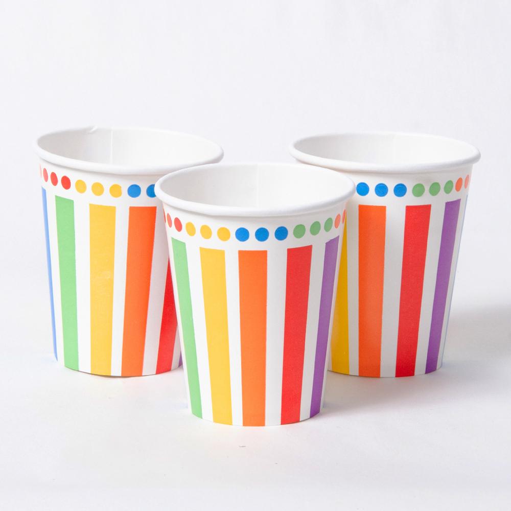 Click to view product details and reviews for Rainbow Stripe Paper Party Cups X8.