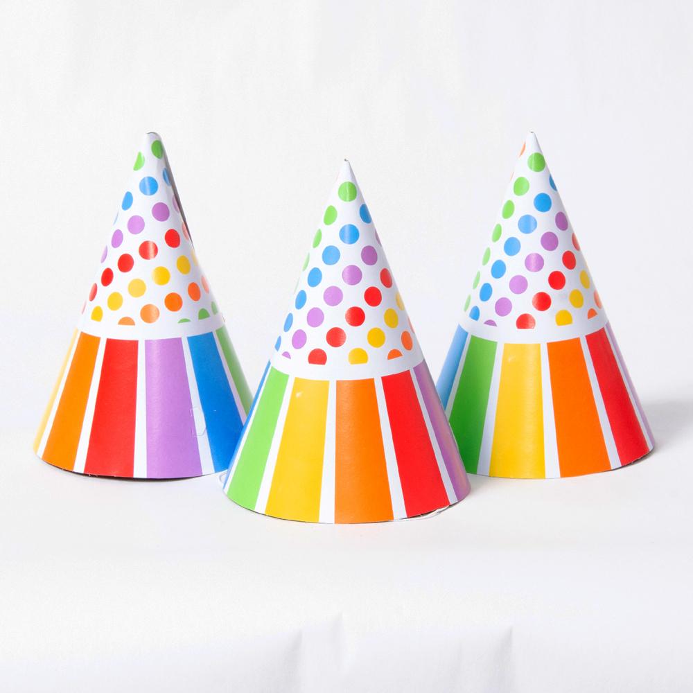 Rainbow Stripe Party Hats X8