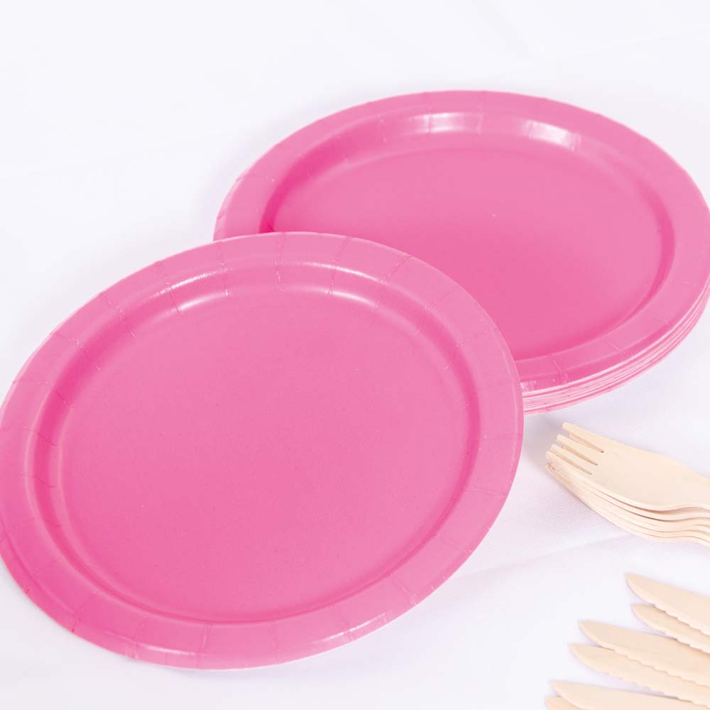Big Value 7in Paper Party Plates Bright Pink X100