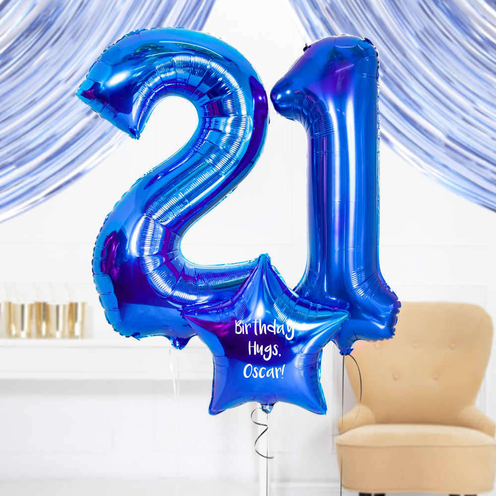 21st Birthday Balloons Personalised Inflated Balloon Bouquet Blue