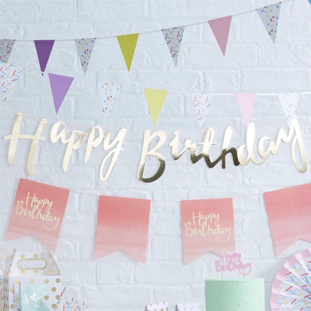 Click to view product details and reviews for Happy Birthday Party Bunting Gold.
