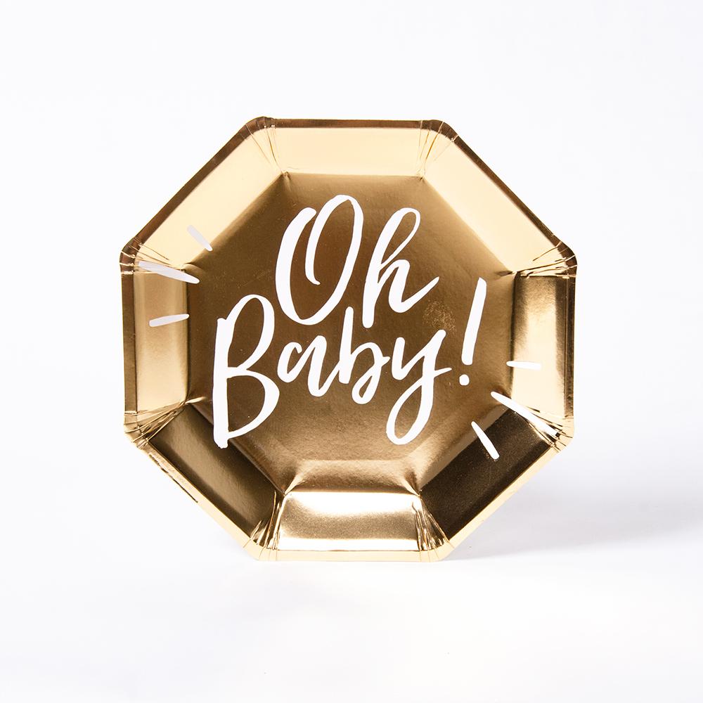 Oh Baby Gold Party Plates X8
