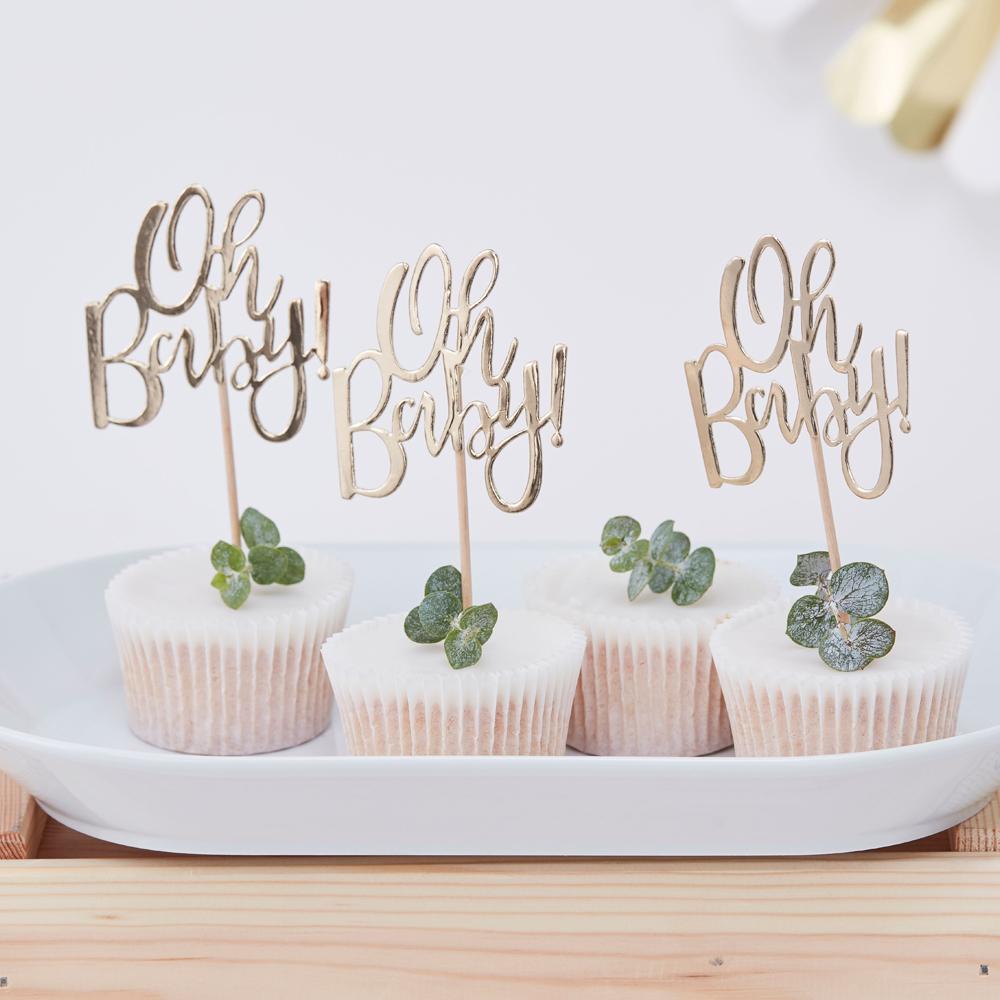 Oh Baby Gold Party Cupcake Toppers X12