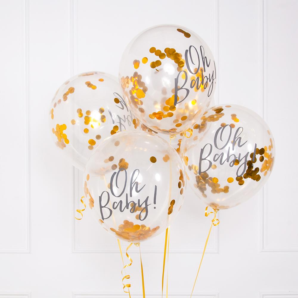 Oh Baby Gold Party Confetti Balloons X5