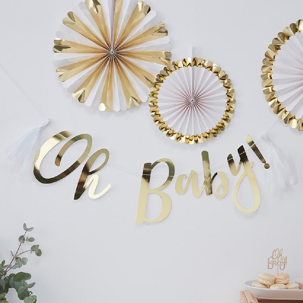 Oh Baby Gold Party Banner