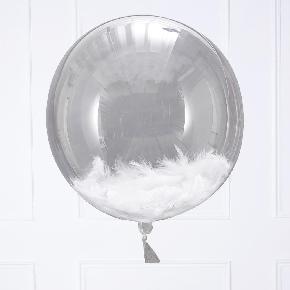 Large White Feather Filled Party Orb Balloons X3