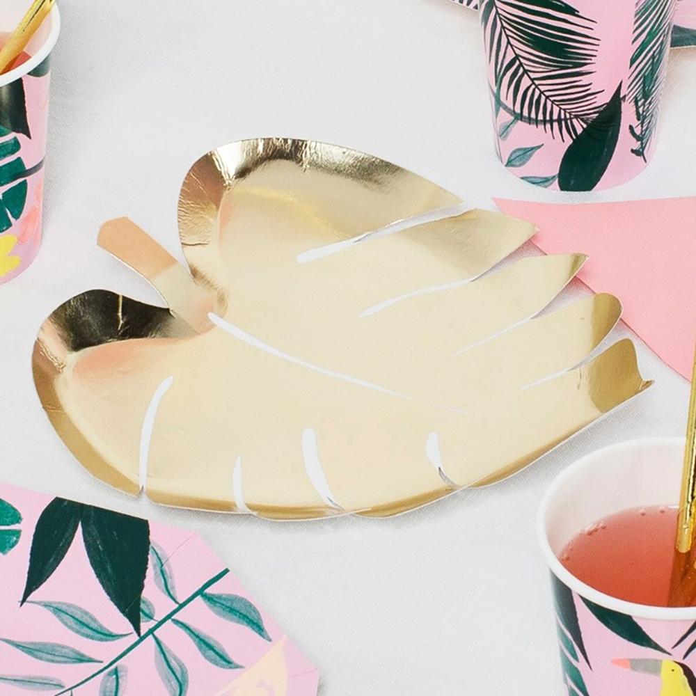 Click to view product details and reviews for Gold Palm Leaf Paper Party Plates X8.