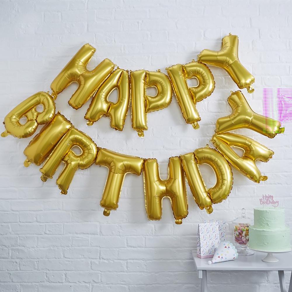 Happy Birthday Air Fill Foil Phrase Balloon Bunting Gold