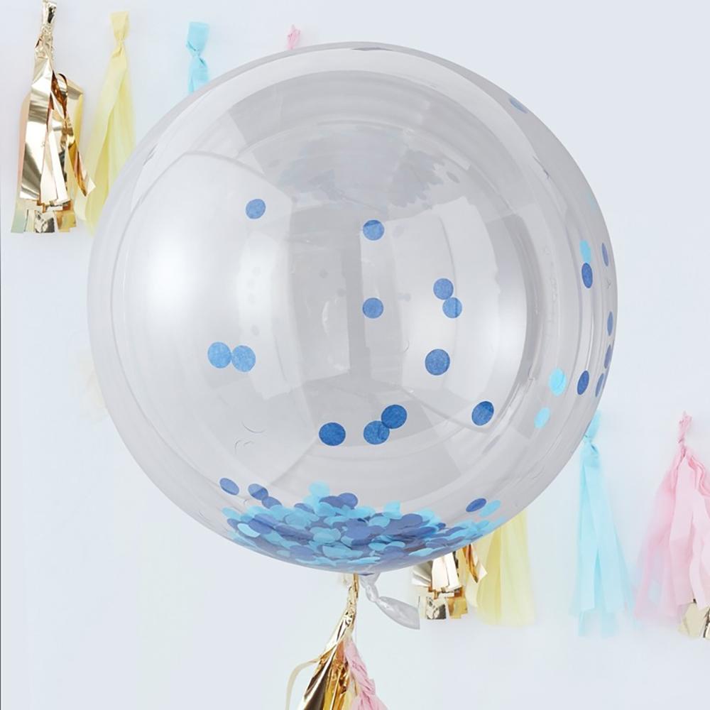 Giant Blue Confetti Orb Balloons X3