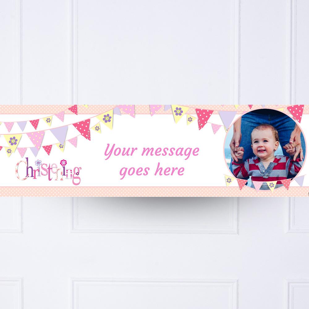 Click to view product details and reviews for Pink Bunting Christening Personalised Party Banner.