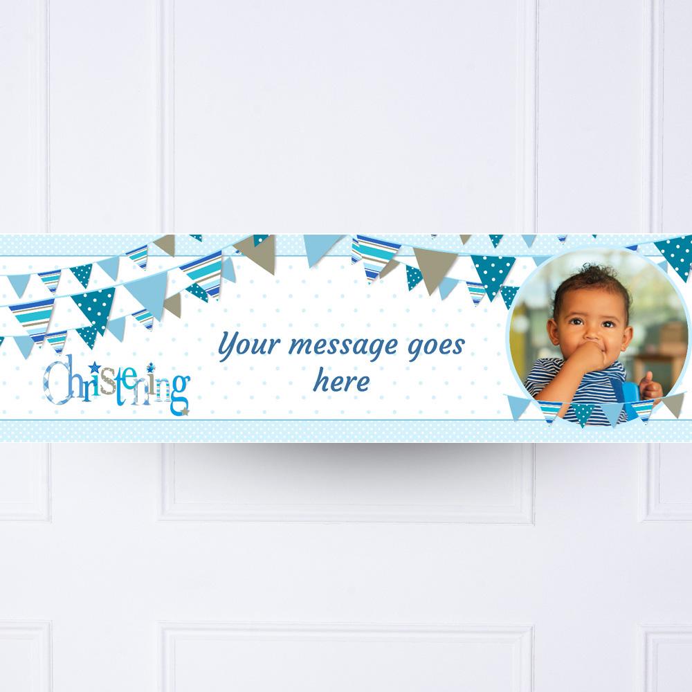 Blue Bunting Christening Personalised Party Banner