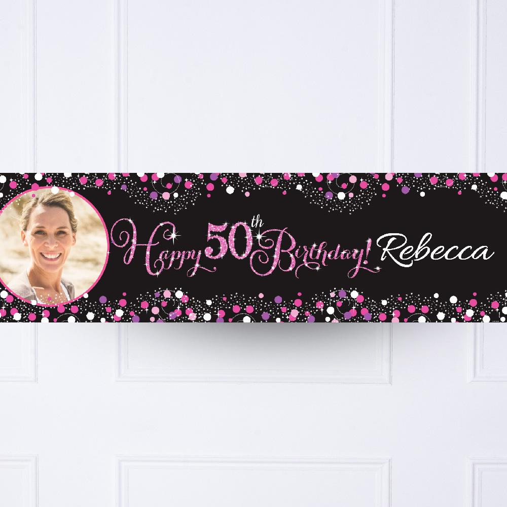 Click to view product details and reviews for Pink Celebration 50th Personalised Party Banner.