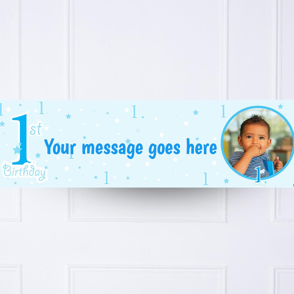 Click to view product details and reviews for Blue 1st Birthday Personalised Party Banner.