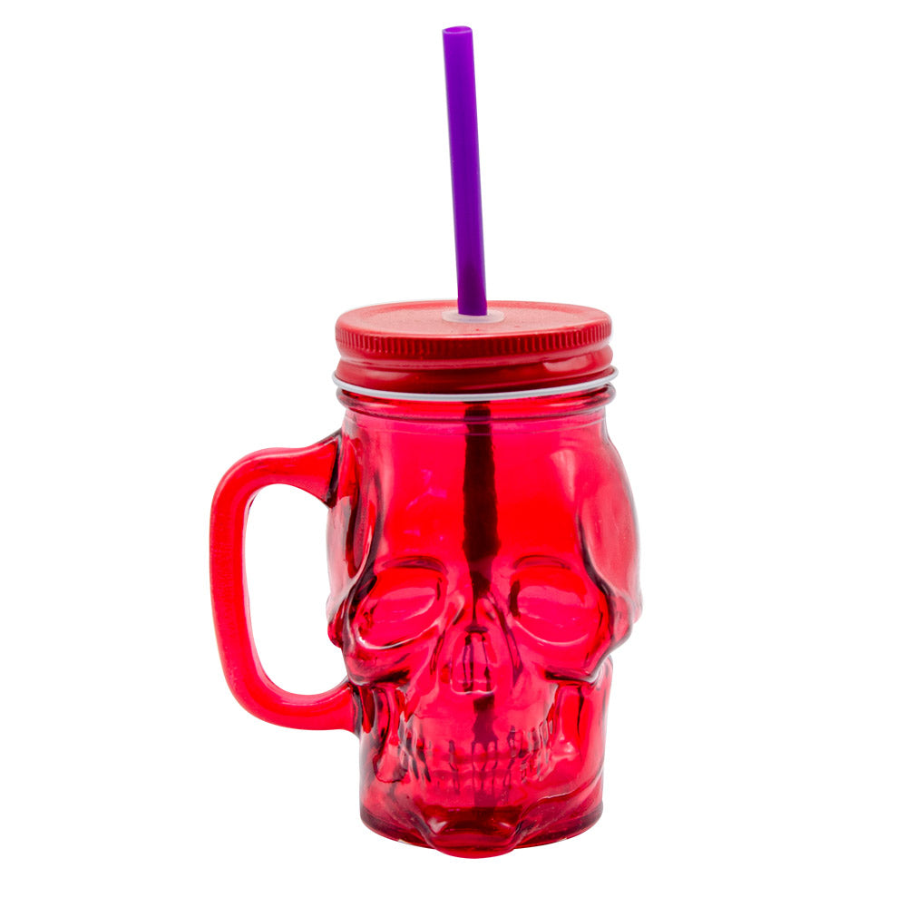 Halloween Skull Mason Jar Red