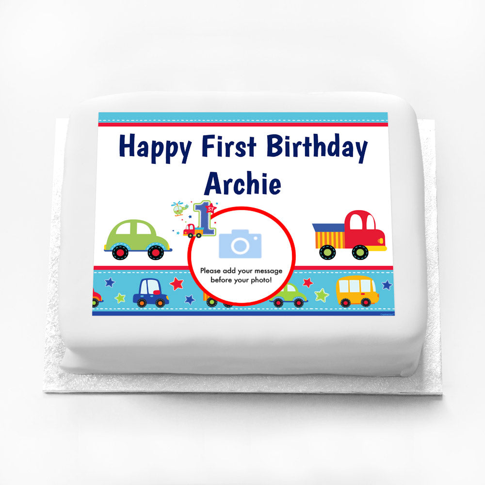 Click to view product details and reviews for Personalised Photo Cake All Aboard 1st Birthday.