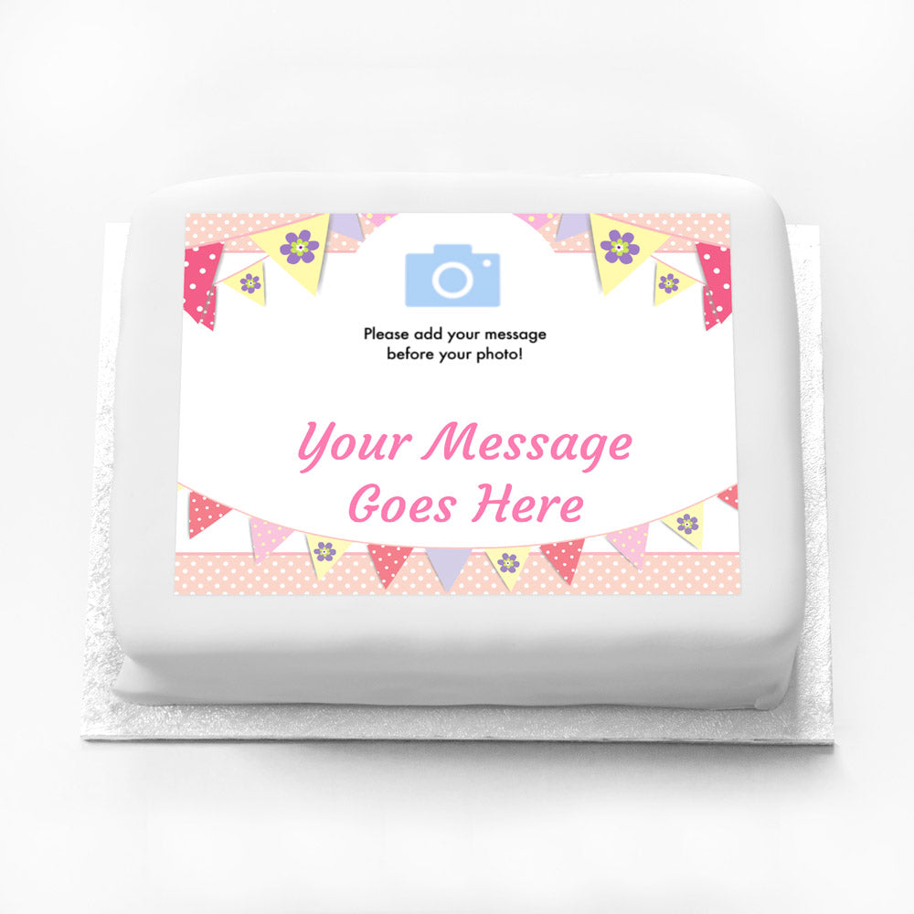 Click to view product details and reviews for Personalised Photo Cake Pink Bunting.