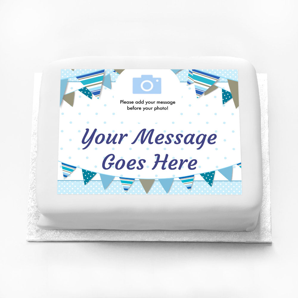 Click to view product details and reviews for Personalised Photo Cake Blue Bunting.