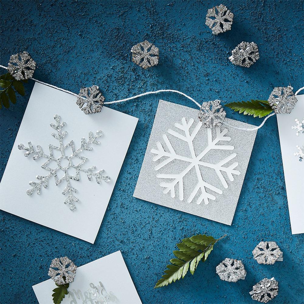 Click to view product details and reviews for Silver Glitter Snowflake Christmas Card Holder 5m.