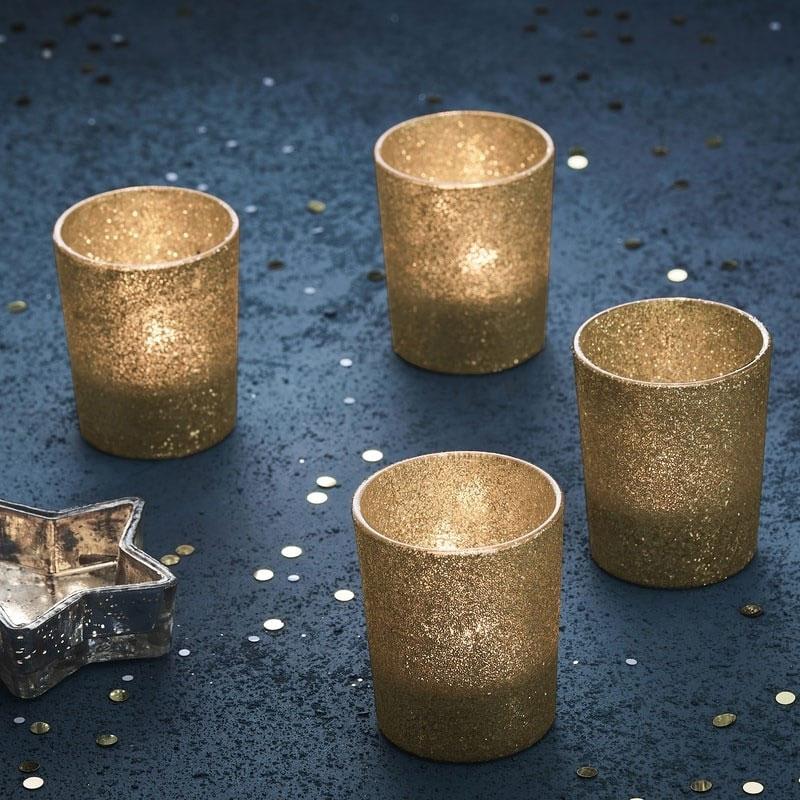 Click to view product details and reviews for Glitter Glass Tea Light Holders Gold X4.