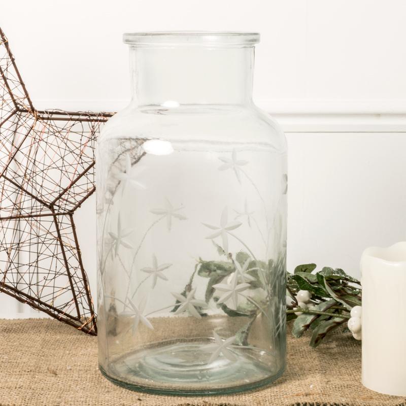 Large Etched Glass Jar Vase